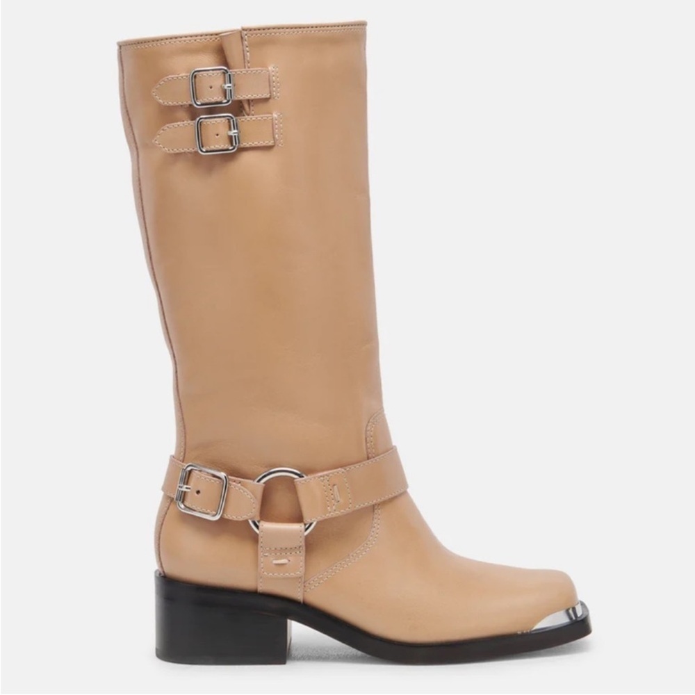 NEW Dolce Vita Evi Camel Leather Tall Harness Buckled Boots Women’s 7.5 - Picture 2 of 11